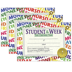 Hayes Publishing Student Of the Week Certificate, 8.5" x 11", 30 Per Pack, Set Of 3 Packs