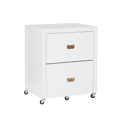 Linon Ari 17"D Lateral 2-Drawer Mobile Home Office File Cabinet, White/Gold