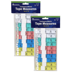 Learning Resources Customary/Metric Tape Measures, 1/16"H x 2"W x 5’L, Pack Of 10 Measures, Set Of 2 Packs