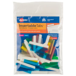 Avery® Insertable Self-Adhesive Index Tabs With Printable Inserts, 1-1/2", Assorted (Blue, Clear, Green, Red, Yellow), Pack Of 25