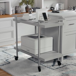 Martha Stewart Liam 2-Tier Office Storage And Printer Cart, Gray/Brushed Nickel