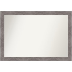Amanti Art Narrow Non-Beveled Rectangle Framed Bathroom Wall Mirror, 27-1/2" x 39-1/2", Pinstripe Plank Gray