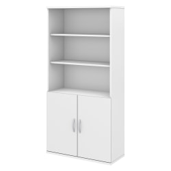 Bush Business Furniture Studio C 73"H 5-Shelf Bookcase With Doors, White, Standard Delivery