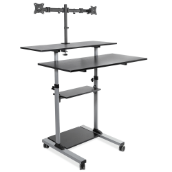 Mount-It! MI-7972 Mobile Standing Desk Workstation, With Dual-Monitor Mount, 72-1/4"H x 39-1/2"W x 26"D, Silver