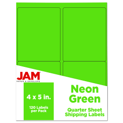 JAM Paper® Mailing Address Labels, Rectangle, 4" x 5", Neon Green, Pack Of 120