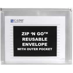 C-Line Zip 'N Go Reusable Poly Envelope with Outer Pocket - Zipper Closure, Clear, 3/PK, 48117