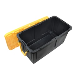 Centrex Tough Box Wheeled Tote With Lid, 75-Gallon, 46"L x 16-13/16"W x 22-9/16"H, 45% Recycled, Black/Yellow