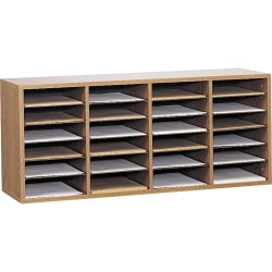 Safco® Adjustable Wood Literature Organizer, 16 3/8"H x 39 3/8"W x 11 3/4"D, 24 Compartments, Oak
