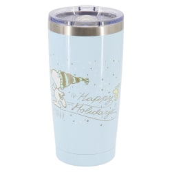 Peanuts Happy Holidays Stainless Steel Travel Tumbler With Clear Lid, 20 Oz, Ice Blue