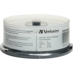 Verbatim BD-R DL 50GB 8X, White Label, DataLife+, White Thermal Hub Printable, Hard Coat, 25PK Spindle - 25pk Spindle