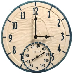 Taylor 14" Decorative Poly Resin Clock with Thermometer, By the Sea - Analog - Quartz - CaseThermometer