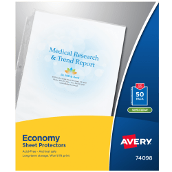 Avery® Economy Sheet Protectors, Top Load, 8-1/2" x 11", Semi-Clear, 50 Document Protectors