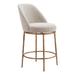 Zuo Nordhavn Swivel Counter-Height Stool, Beige/Gold