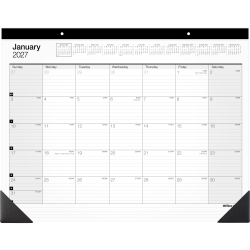 Office Depot Brand Monthly Desk Pad Calendar, 21 3/4" x 17", White/Black, January 2027 to December 2027, SP24D0027