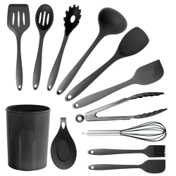 MegaChef Silicone Cooking Utensils, Black, Set Of 12 Utensils