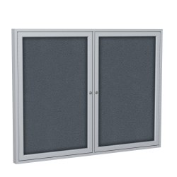 Ghent Traditional Enclosed 1-Door Fabric Bulletin Board, 36" x 24", Gray, Satin Aluminum Frame