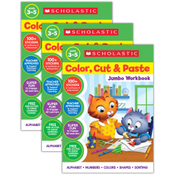 Scholastic Color, Cut & Paste Jumbo Workbooks, Grades Pre-K To K, Bundle Of 3 Books