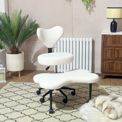 Pinmoco Ergonomic Fabric Mid-Back Cross-Legged Swivel Task Chair, White