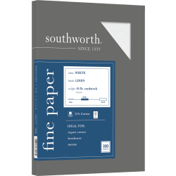 Southworth® 25% Cotton Linen Cover Stock, 8 1/2" x 11", 65 Lb, White, Pack Of 100