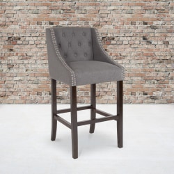 Flash Furniture Carmel Series 30" High Transitional Fabric Tufted Walnut Barstool with Accent Nail Trim, Dark Gray Fabric