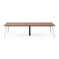 Branch Furniture Rectangle Conference Table, 30"H x 142"W x 48"D, Walnut Top/White Base