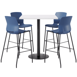 KFI Studios Proof Bistro Square Pedestal Table With Imme Bar Stools, Includes 4 Stools, 43-1/2"H x 36"W x 36"D, Designer White Top/Black Base/Navy Chairs