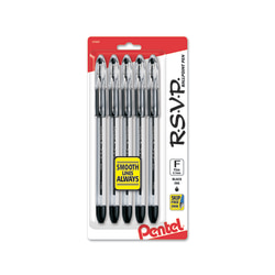 Pentel® R.S.V.P.® Ballpoint Pens, Fine Point, 0.7 mm, Clear Barrel, Black Ink, Pack Of 5