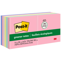 Post-it Greener Notes, 3 in x 3 in, 12 Pads, 100 Sheets Per Pad, Clean Removal, Sweet Sprinkles Collection