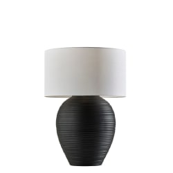 Adesso Drew Table Lamp, 25"H, White Textured Fabric Shade/Matte Black Ceramic Base