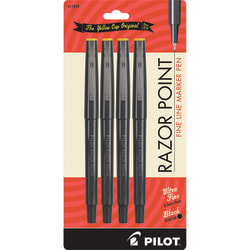 Pilot® Razor Point Marker Pens, Extra-Fine Point, 0.3mm, Black Barrel, Black Ink, Pack Of 4