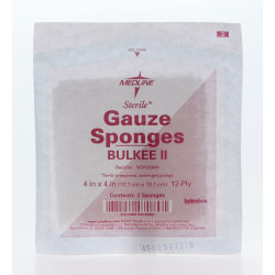 Medline Bulkee Super Fluff Sterile Sponges, 4" x 4", White, 2 Sponges Per Pack, Case Of 600 Packs
