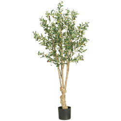 Nearly Natural 5'H Silk Olive Tree With Pot, Green