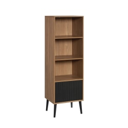 Sauder® Ambleside Modern 59"H 4-Shelf Bookcase With Lower Door, Serene Walnut/Black
