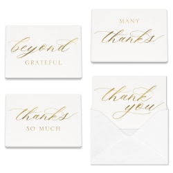 All Occasion Thank You "Gilded Gold Foil Gratitude" Greeting Card Assortment With Blank Envelopes, 4-7/8" x 3-1/2", Pack of 24