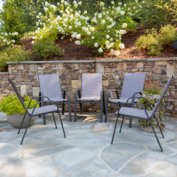 Flash Furniture Brazos Series Outdoor Stack Chairs, Black/Gray, Set Of 5 Chairs