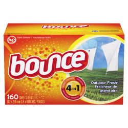 Bounce Dryer Sheets, Outdoor Fresh Scent, Orange, 160 Sheets Per Box, Carton Of 6 Boxes