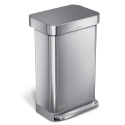 simplehuman 45L Rectangular Step Can With Liner Rim, Brushed Silver/Gray