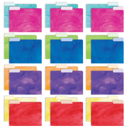 Global Deluxe Designer Printed File Folders, 1/3 Cut, Letter Size, Assorted Watercolor Solid, Pack Of 24 Folders