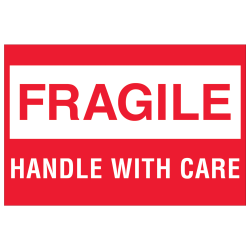 Tape Logic® Preprinted Shipping Labels, DL1051, Fragile - Handle With Care Box, Rectangle, 2" x 3", Red/White, Roll Of 500