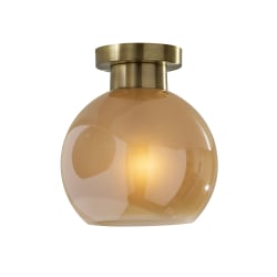 Adesso Atticus Flush Mount Lamp, 9"W, Amber Glosted Glass Shade/Antique Brass Base
