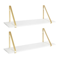 Kate and Laurel Soloman Wall Shelves, 8-5/16"H x 27-1/2"W x 6-15/16"D, White/Gold, Set Of 2 Shelves