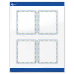 Avery® Print-To-The-Edge Labels With Sure Feed® Technology, S00-DMC-PRWGP10, Rectangle, 4" x 3-1/3", Glossy White, Preprinted Blue Border with Gold Dots Design, Pack Of 40