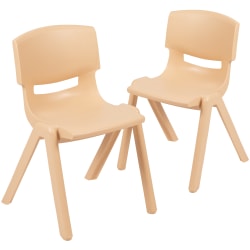 Flash Furniture Plastic Stackable School Chairs With 13-1/4" Seat Height, Natural, Set Of 2 Chairs