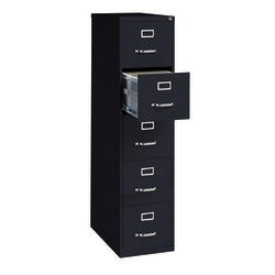 WorkPro® 26-1/2"D Vertical 5-Drawer File Cabinet, Metal, Black
