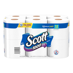 Scott® 1000 Toilet Paper, 1000 Sheets Per Roll, Pack Of 12 Rolls