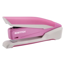 Bostitch InCourage™ Spring-Powered Desktop Stapler With Antimicrobial Protection, 20 Sheets Capacity, Pink/White