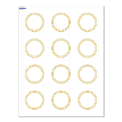 Avery® Print-To-The-Edge Labels With Sure Feed® Technology, S00-D18-PRWMP10, Round, 2", Matte White, Preprinted Multi-Lined Gold Border Design, Pack Of 120