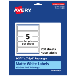 Avery® Permanent Labels With Sure Feed®, 94232-WMP250, Rectangle, 1-3/4" x 7-3/4", White, Pack Of 1,250
