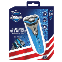 Barbasol Men's Rechargeable Wet/Dry LCD Lithium Rotary Shaver With Pop-Up Trimmer, 2-1/2', Blue