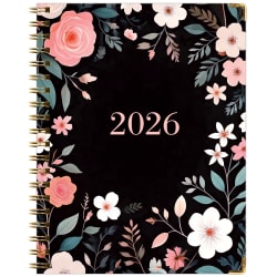 2025-2026 Global Excello Brands Hardcover Fashion Weekly/Monthly Planner, 8-1/2" x 11", Black Floral Pink, November 2025 To December 2026